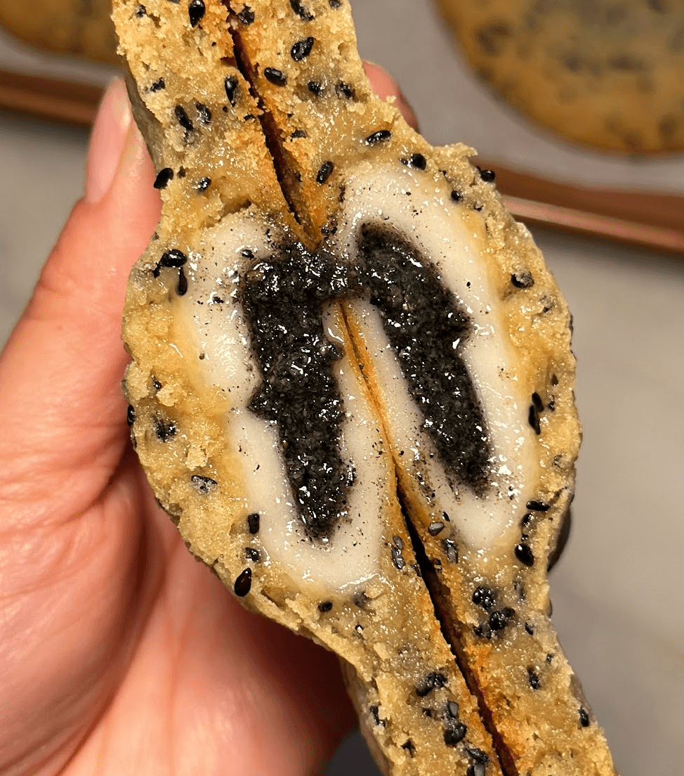 Black sesame tang yuan cookies with sesame seed topping