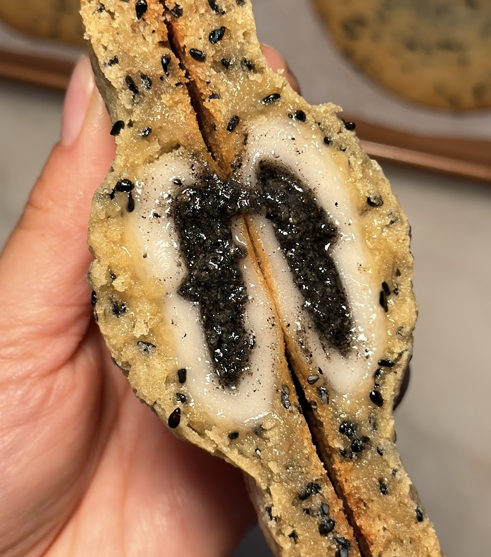 Black sesame tang yuan cookies with sesame seed topping